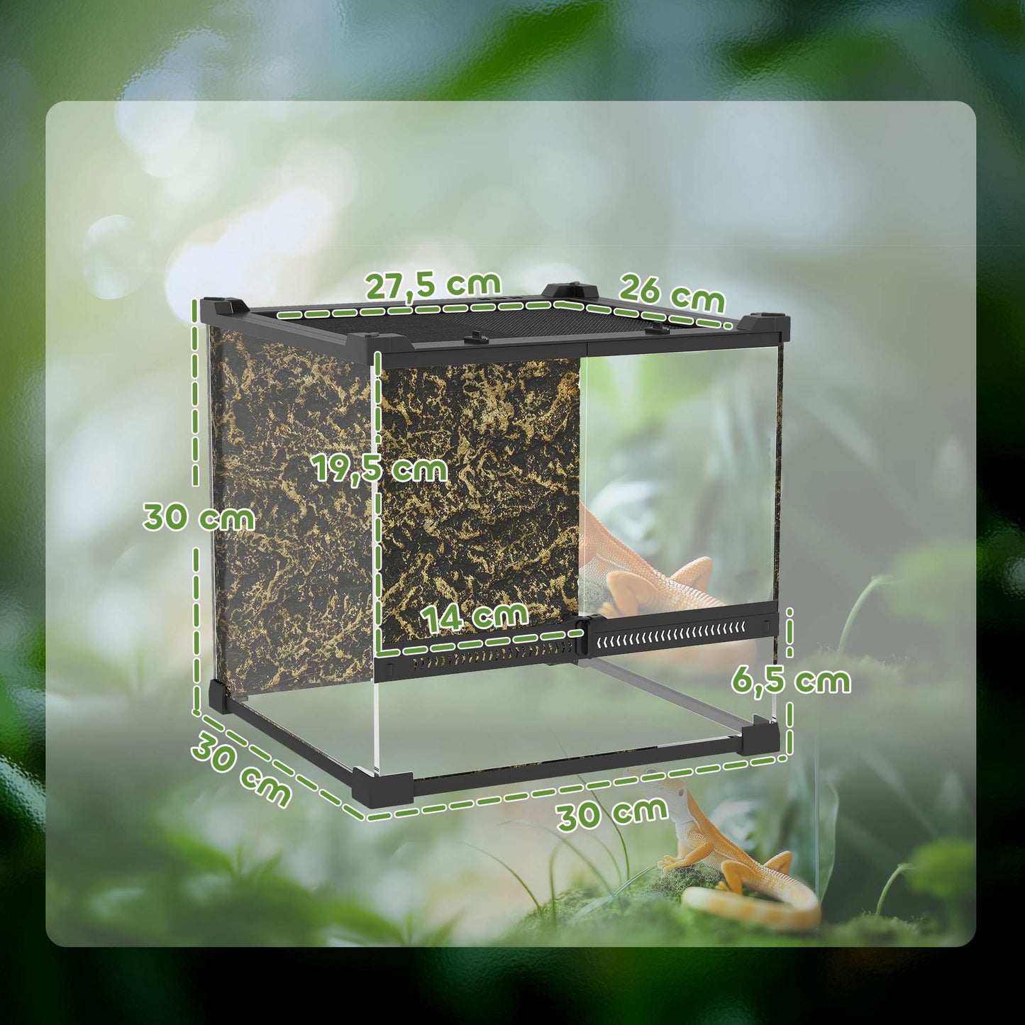 Reptile Glass Terrarium, Waterproof Base, Secure Lock