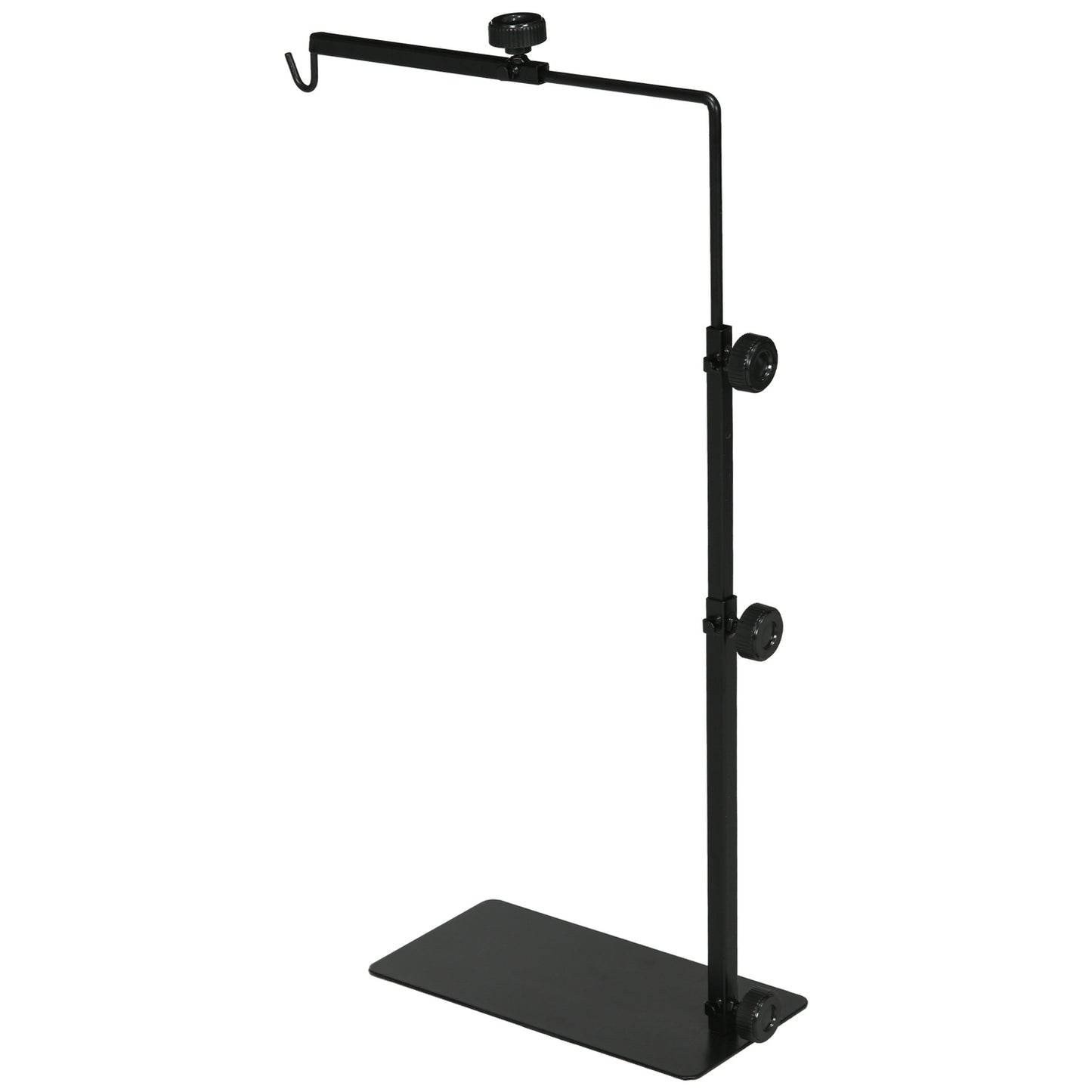 Adjustable reptile heat lamp stand, black steel, 4 wire holes