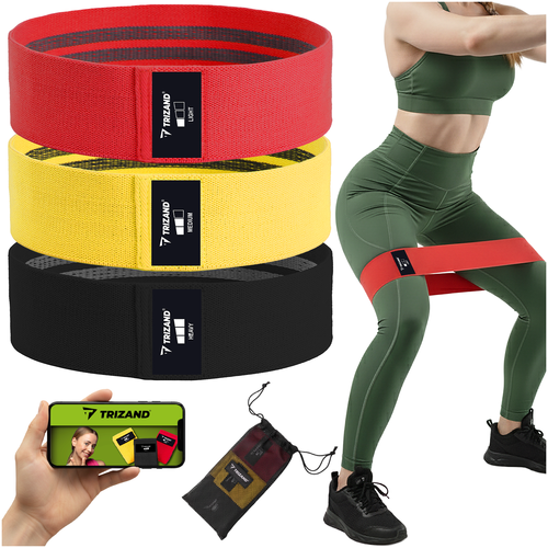 Resistance Bands Set, 3 Levels, Fabric, QR Workout Plan