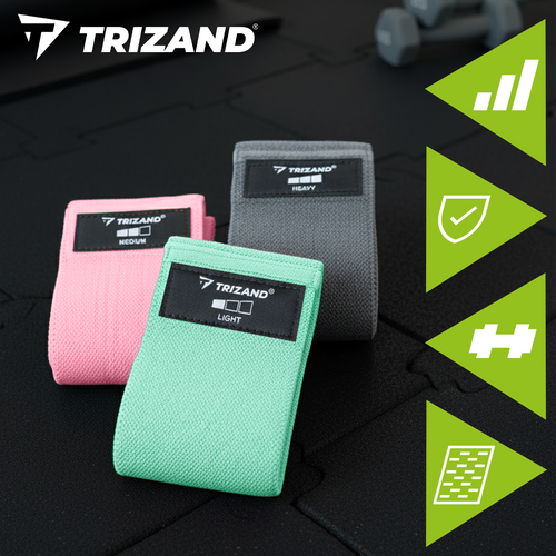 Resistance Bands Set, 3 Levels, Fabric, QR Workout Plan