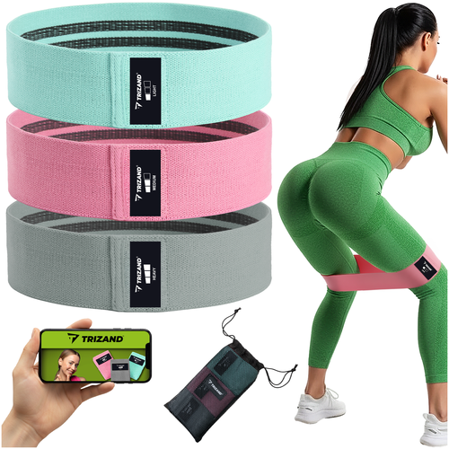 Resistance Bands Set, 3 Levels, Fabric, QR Workout Plan