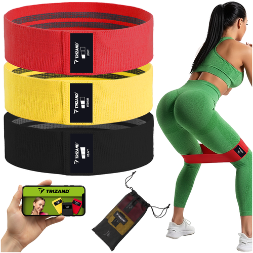 Resistance Bands Set, 3 Levels, Fabric, QR Workout Plan