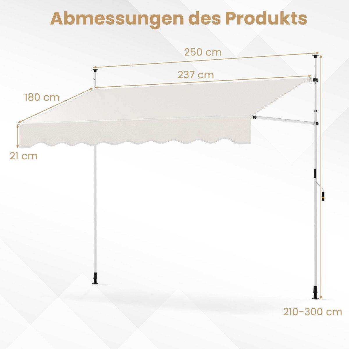 Retractable Awning, No-Drill, Adjustable Height, 250cm, White