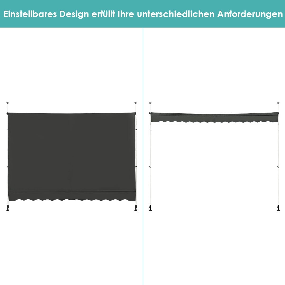 Retractable Awning, UV-Resistant, Adjustable, 300x120 cm, Gray