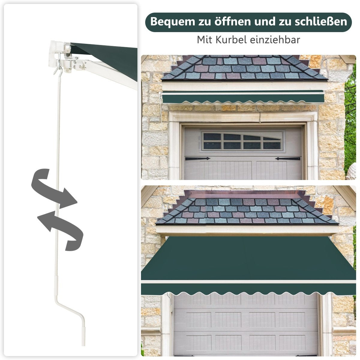 Retractable Awning with Crank, 3x2.5m, Green, Aluminum