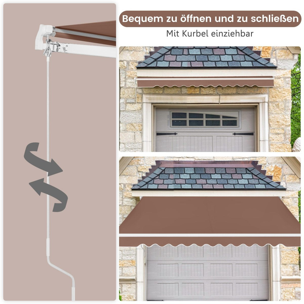 Retractable Awning with Crank, Brown, 2.5m x 2m