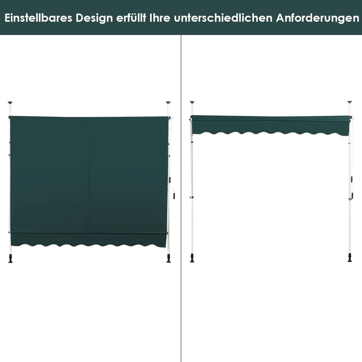 Retractable Balcony Awning, 200 cm Wide, UV-Resistant, Green