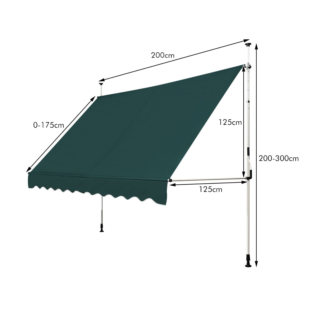 Retractable Balcony Awning, 200 cm Wide, UV-Resistant, Green