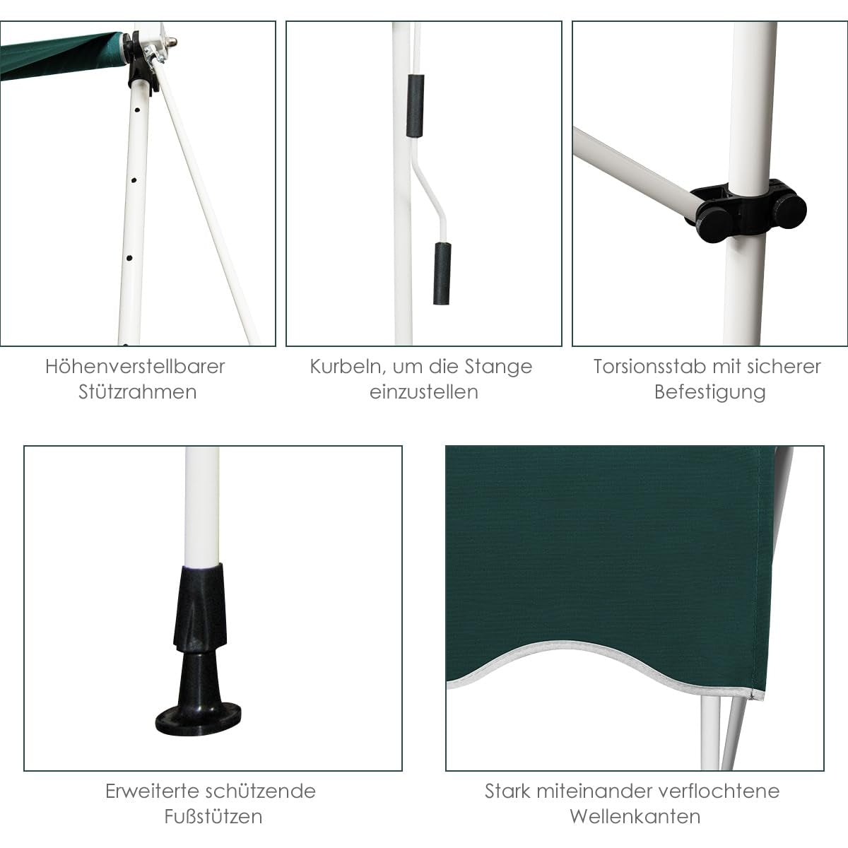 Retractable Balcony Awning, 200 cm Wide, UV-Resistant, Green