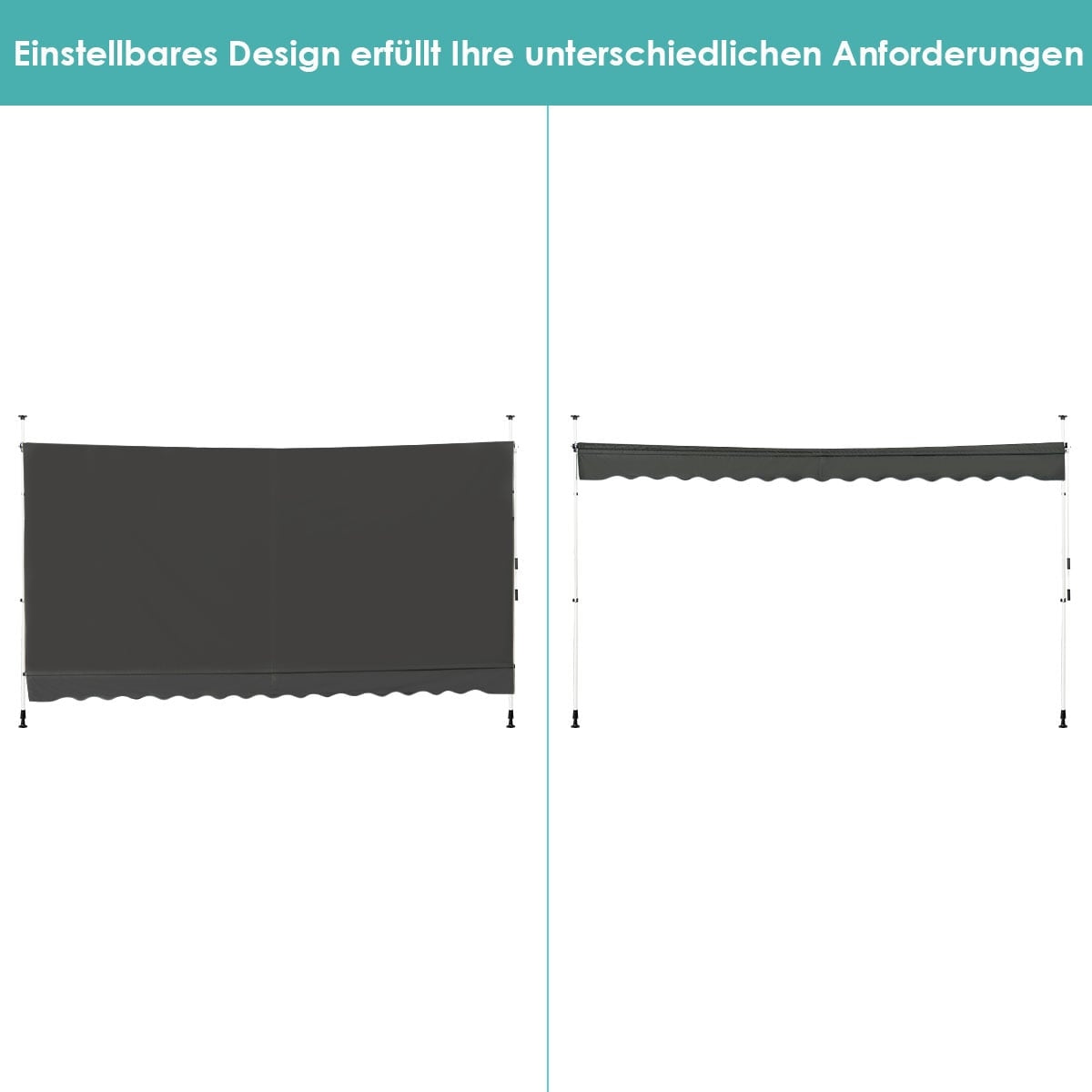Retractable Balcony Awning, 200cm Wide, UV-Resistant, Grey