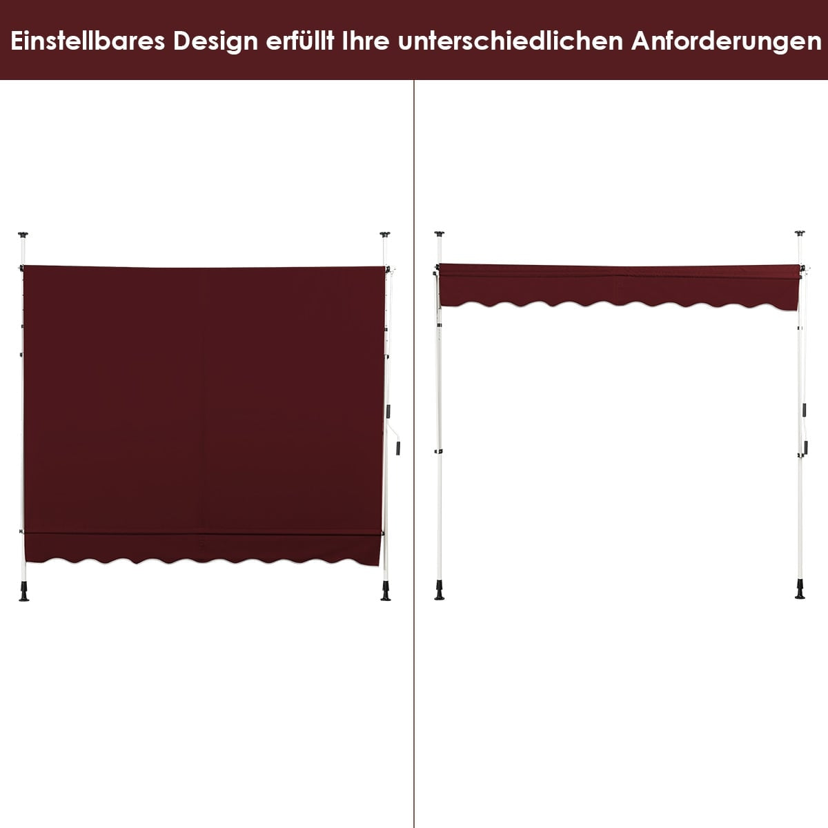 Retractable Balcony Awning, 250 cm, UV Resistant, Red