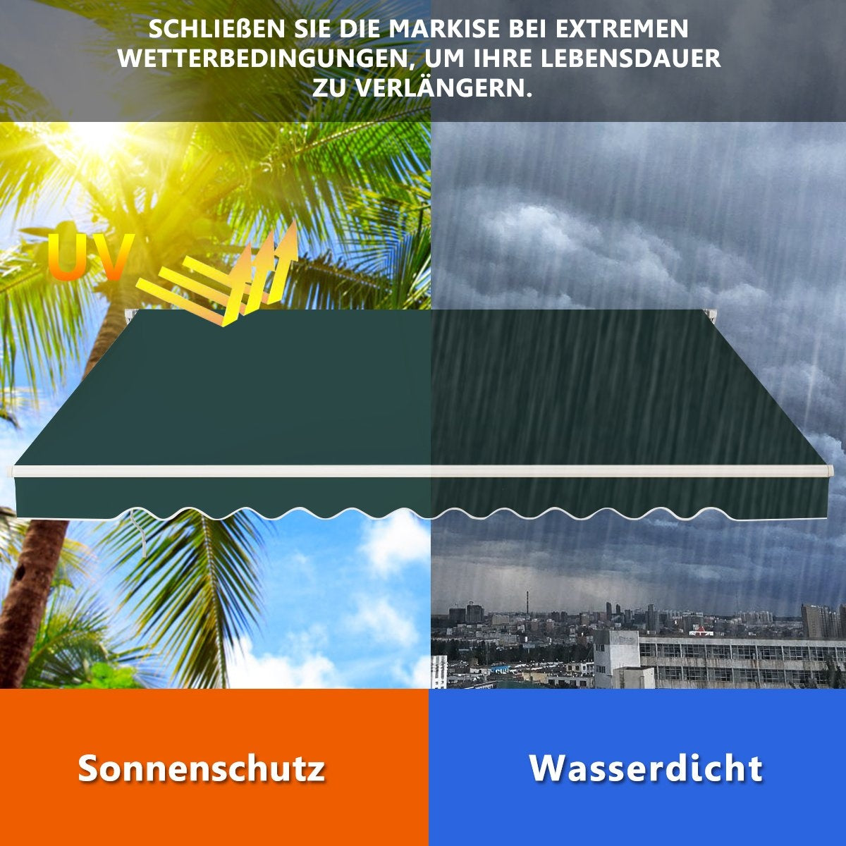 Retractable Balcony Awning, 360x300 cm, Green