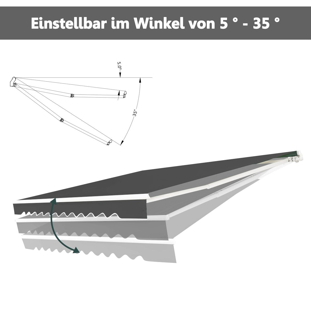 Retractable Balcony Awning, 400x250 cm, Grey, Sun Protection