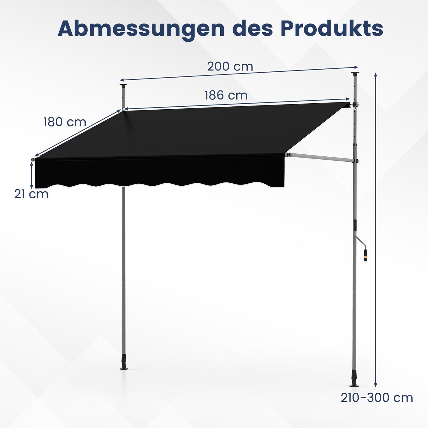 Retractable Balcony Awning, No-Drill, UV-Resistant, 200 cm, Black