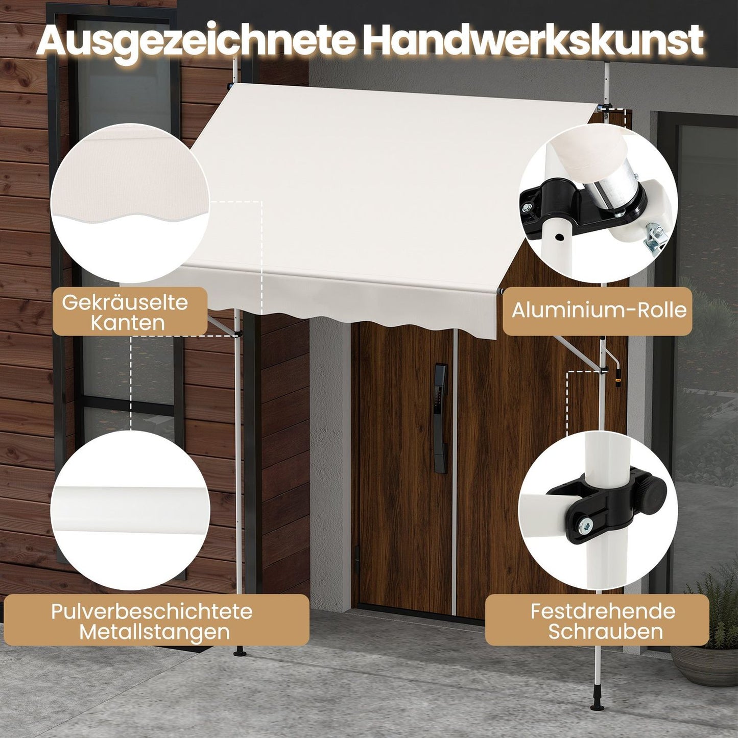Retractable Balcony Awning, No-Drill, UV Resistant, 200 cm
