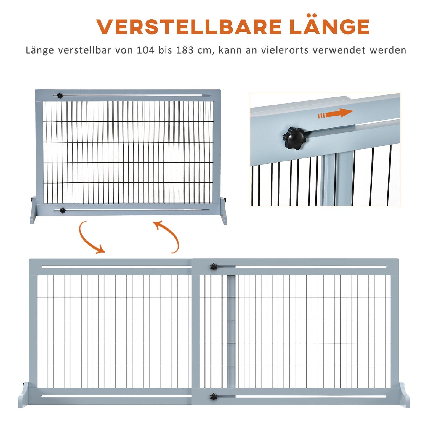 Retractable Dog Gate, Wood and Steel, 180 cm Wide