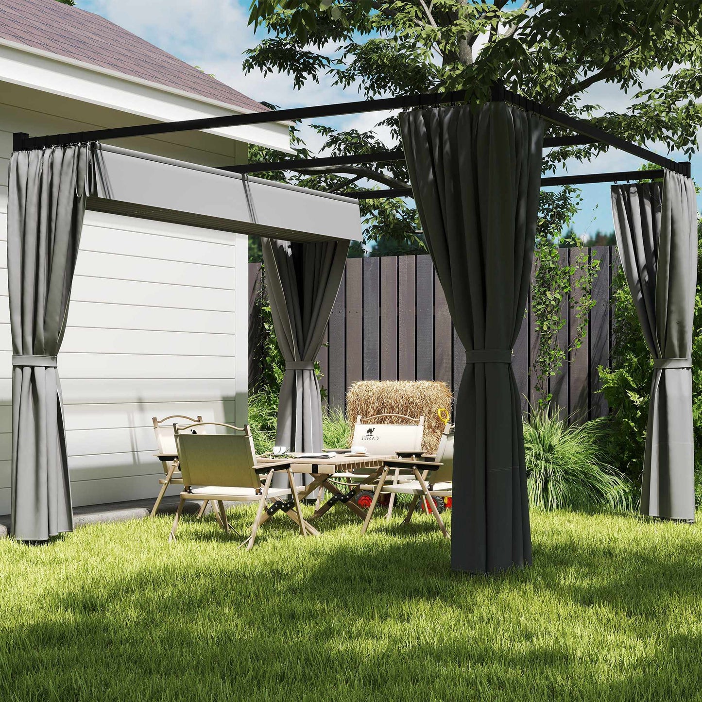 Retractable Freestanding Patio Canopy, Metal Frame, 300x300 cm