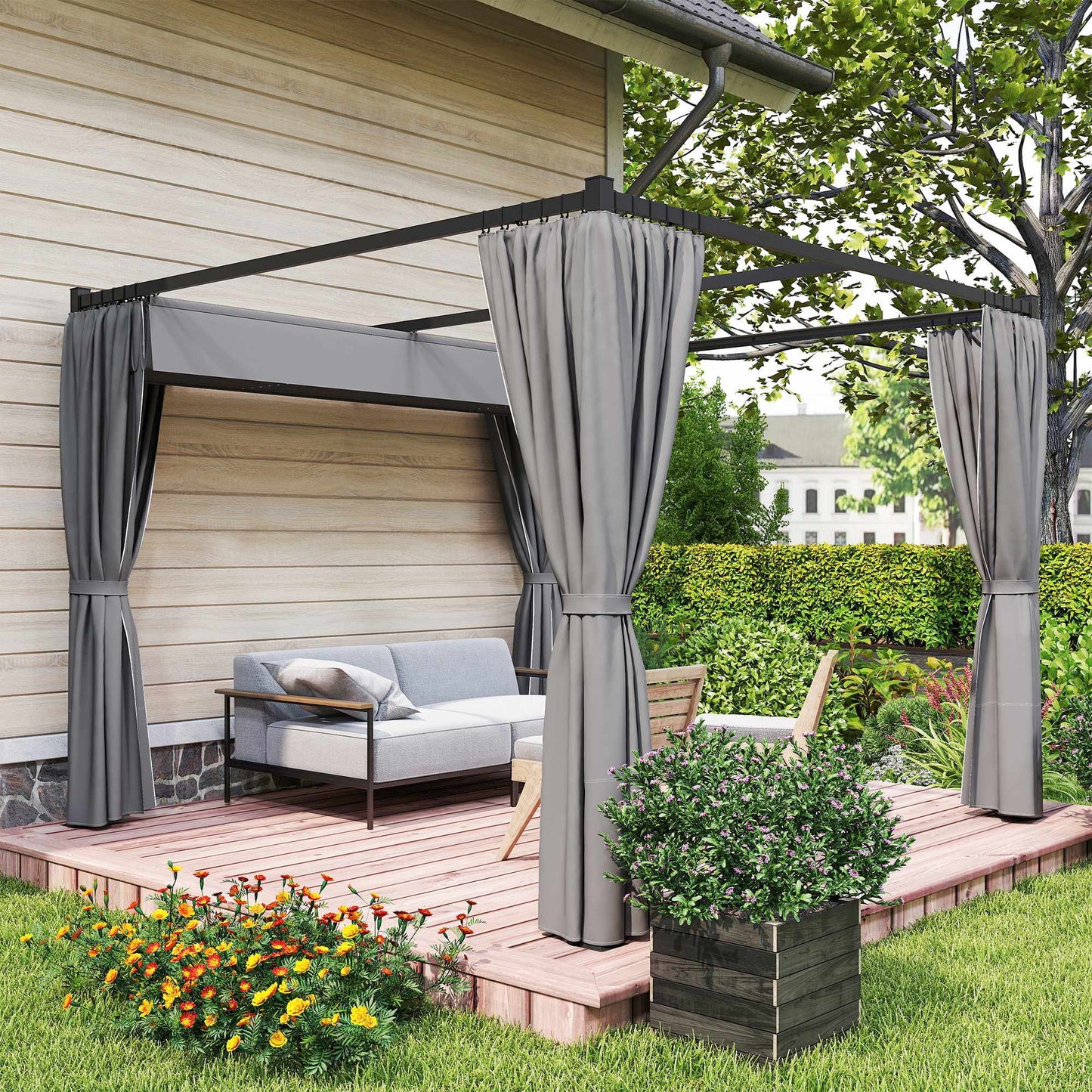 Retractable Freestanding Patio Canopy, Metal Frame, 300x300 cm