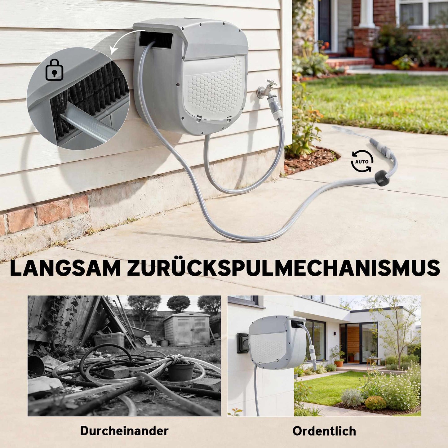 Retractable Garden Hose Reel with Wall Mount, 30m Length