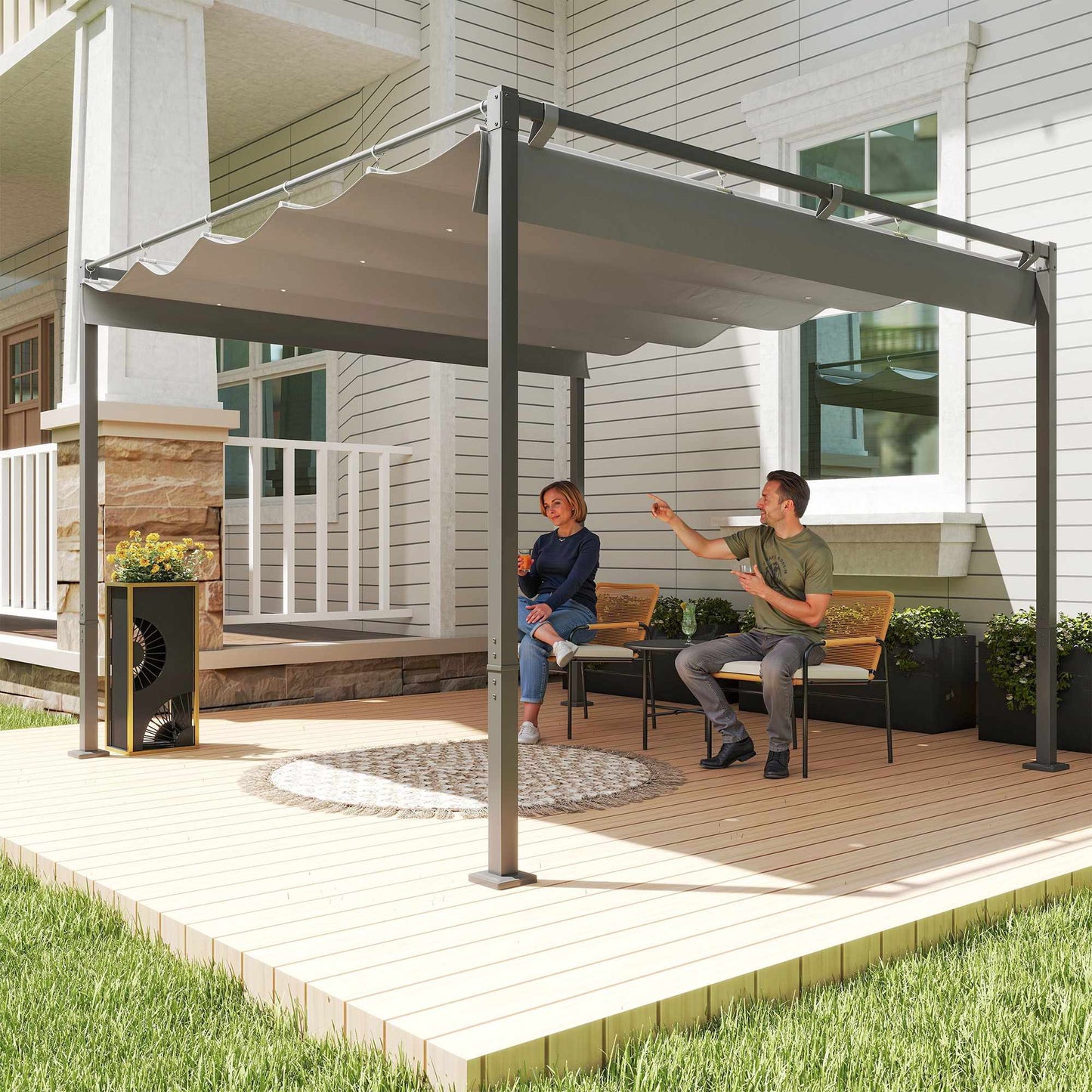 Retractable Garden Pergola with Canopy, 3x3m, Gray