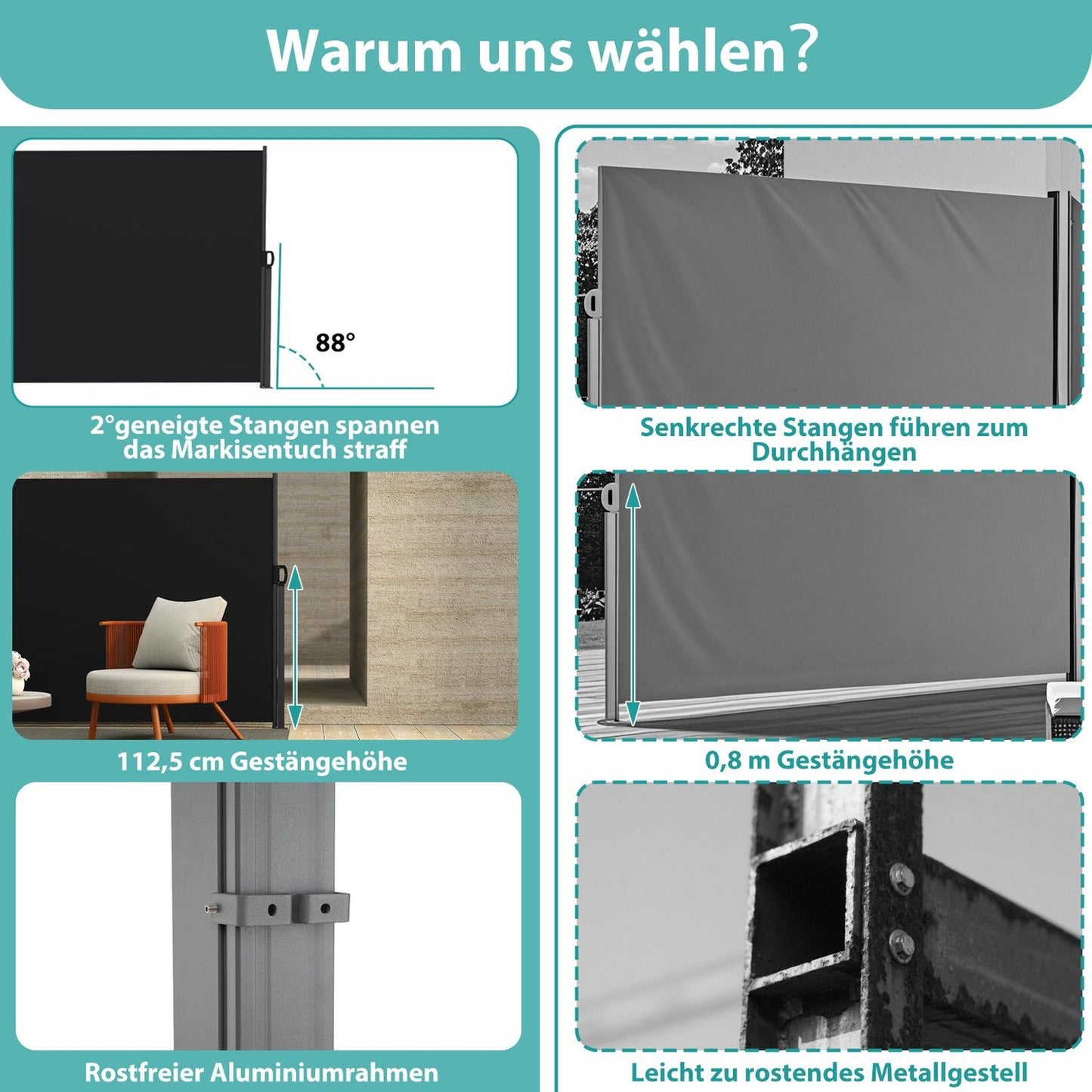 Retractable Garden Side Awning, 180 x 300 cm, Aluminum