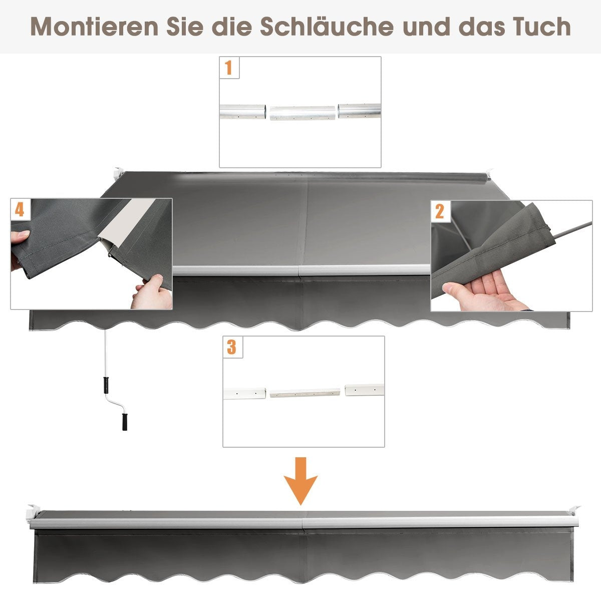 Retractable Patio Awning, 295x250 cm, Grey, Aluminum
