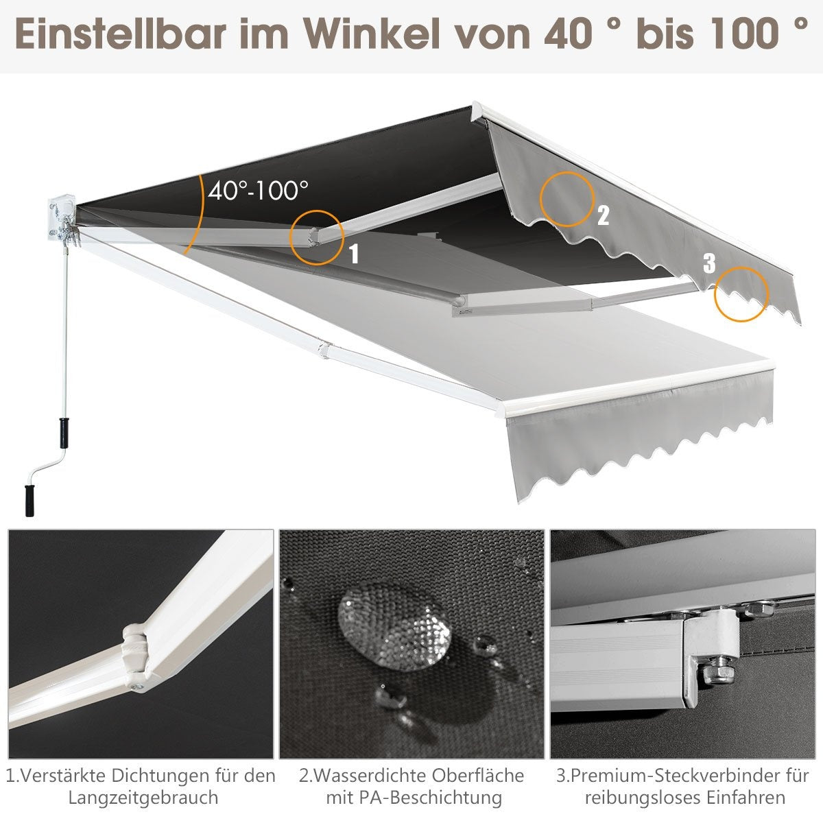 Retractable Patio Awning, Aluminum, 245x200 cm, Gray