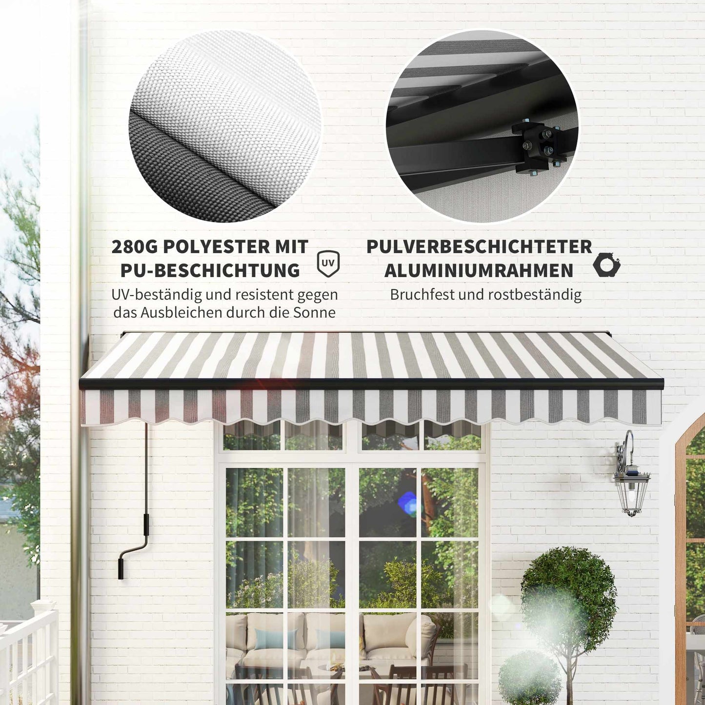 Retractable Patio Awning, Weatherproof, 350x250 cm, Gray/White