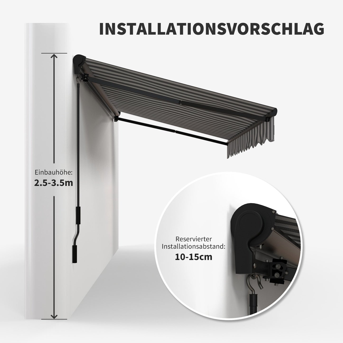 Retractable Patio Awning, Weatherproof, 395 x 250 cm, Gray/White