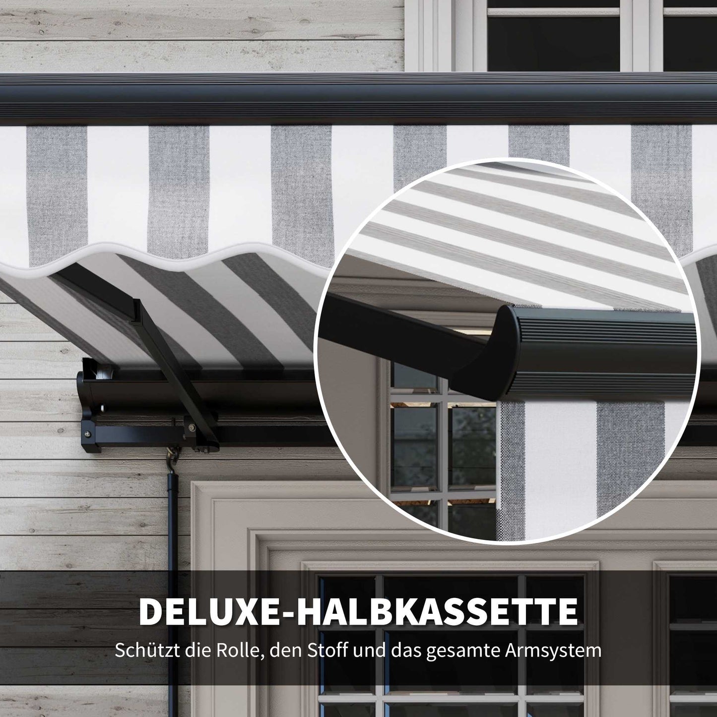 Retractable Patio Awning, Weatherproof, 395 x 250 cm, Gray/White
