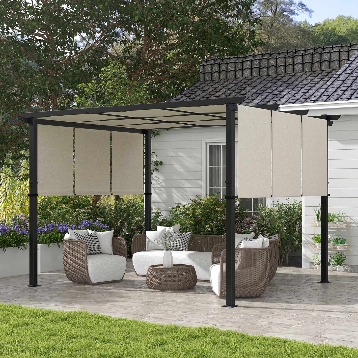 Retractable Pergola 3x3.5m, Steel Frame, UV Protection