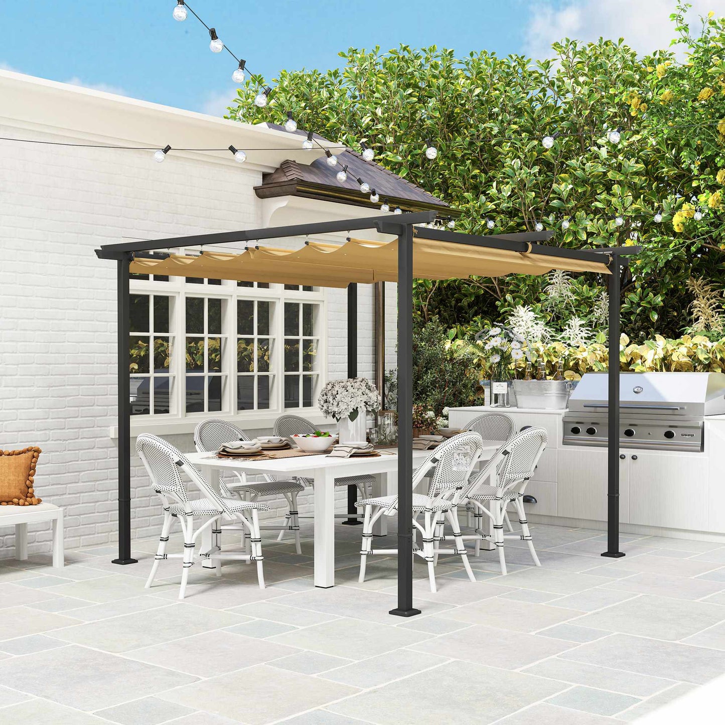 Retractable Pergola 3x3m, Metal Frame, UPF30+ Canopy
