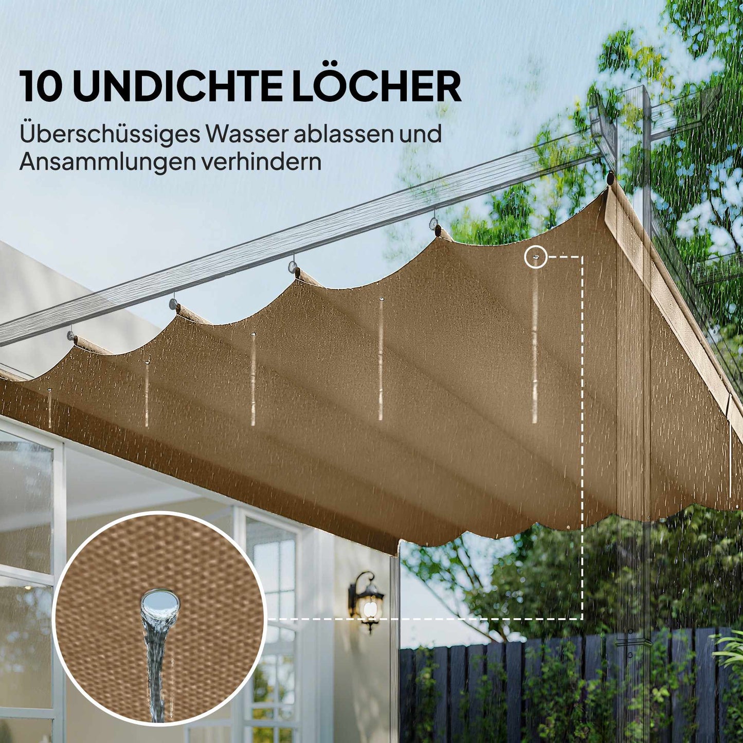 Retractable Pergola Canopy 3x3m, Brown, Polyester