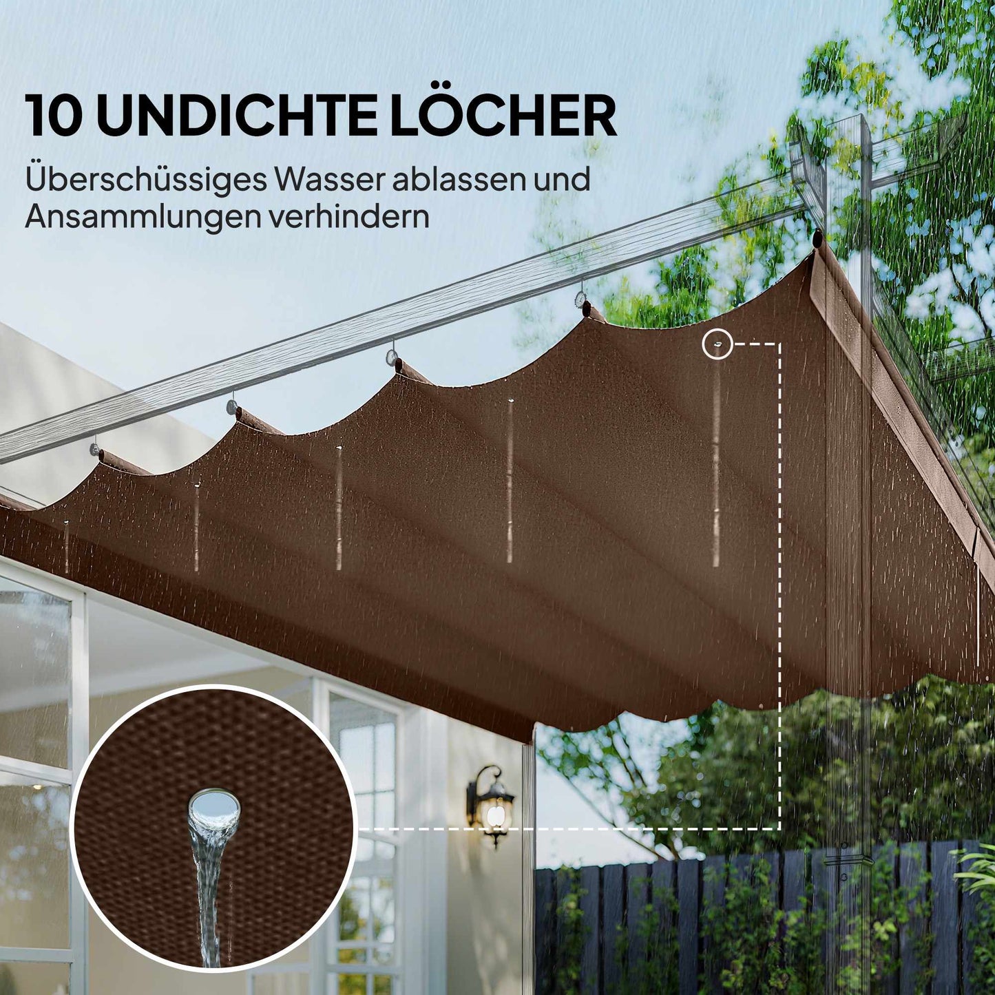 Retractable Pergola Canopy 3x3m, Weatherproof, Coffee
