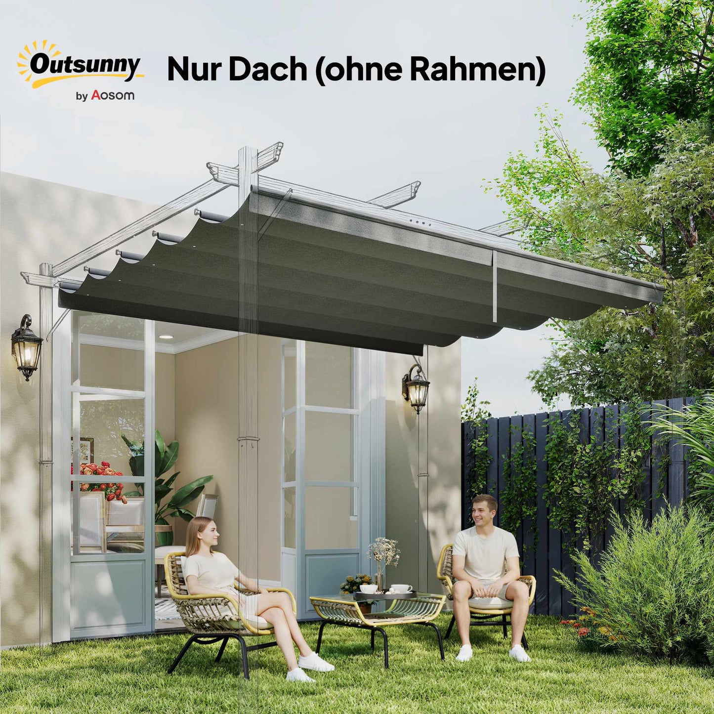 Retractable Pergola Canopy 4x3m, Weatherproof, Light Grey