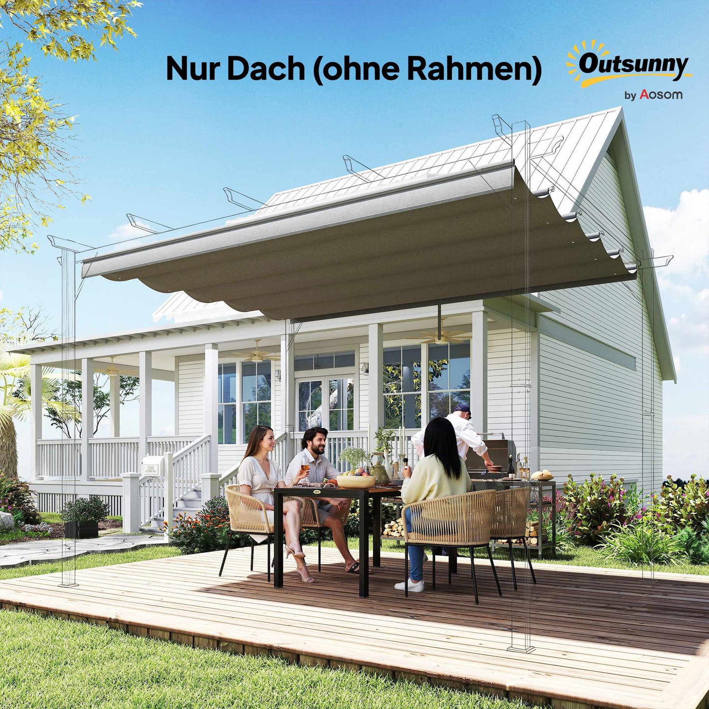 Retractable Pergola Canopy 4x3m, Weatherproof, Light Grey