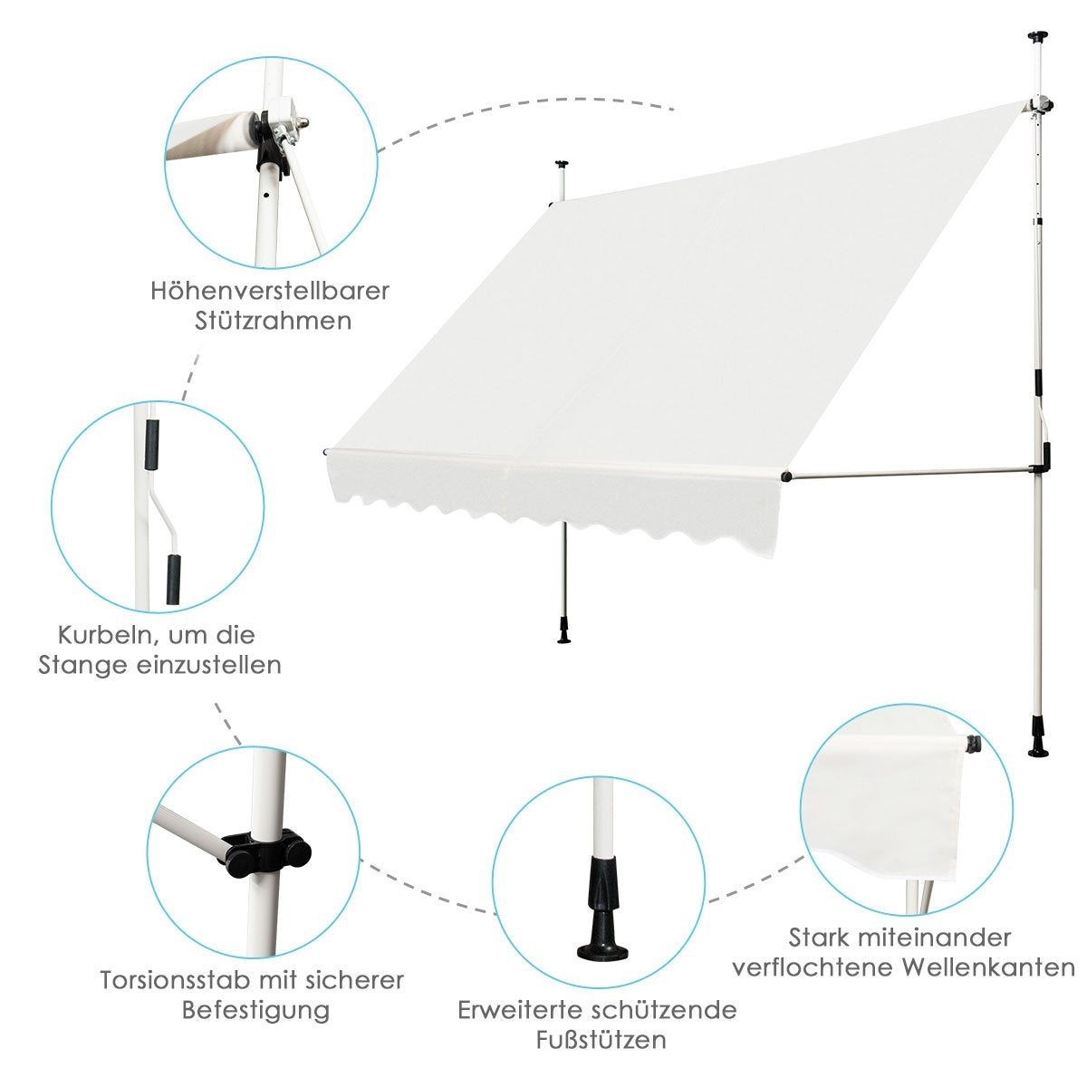 Retractable Sunshade Awning, 300 x 120 cm, Beige