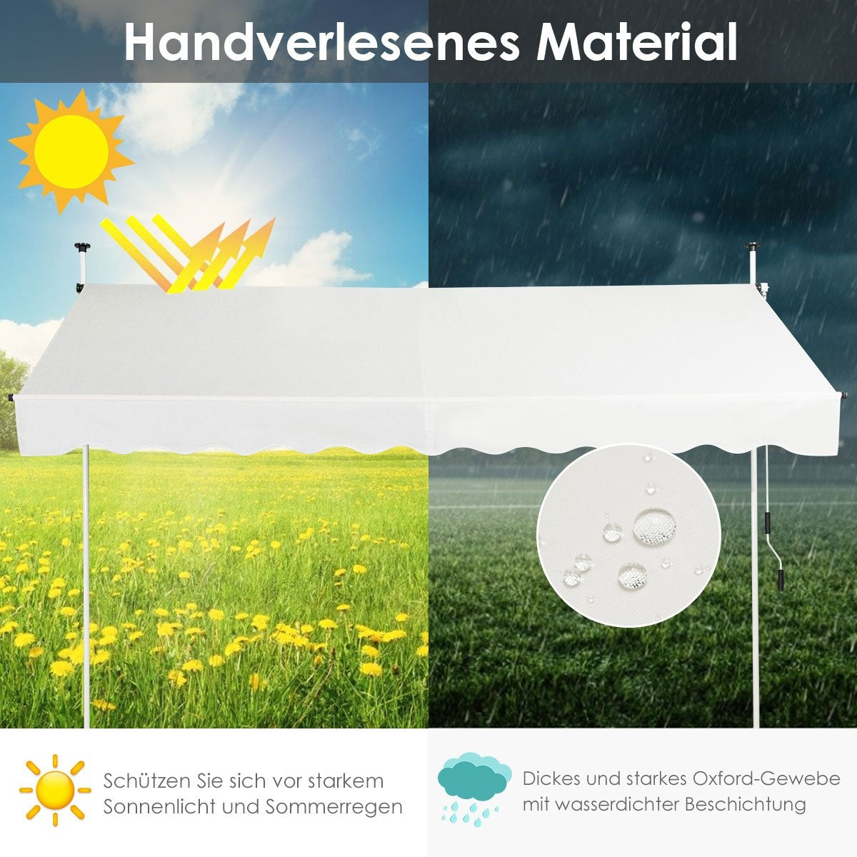 Retractable Sunshade Awning, Adjustable 250x120 cm, Beige