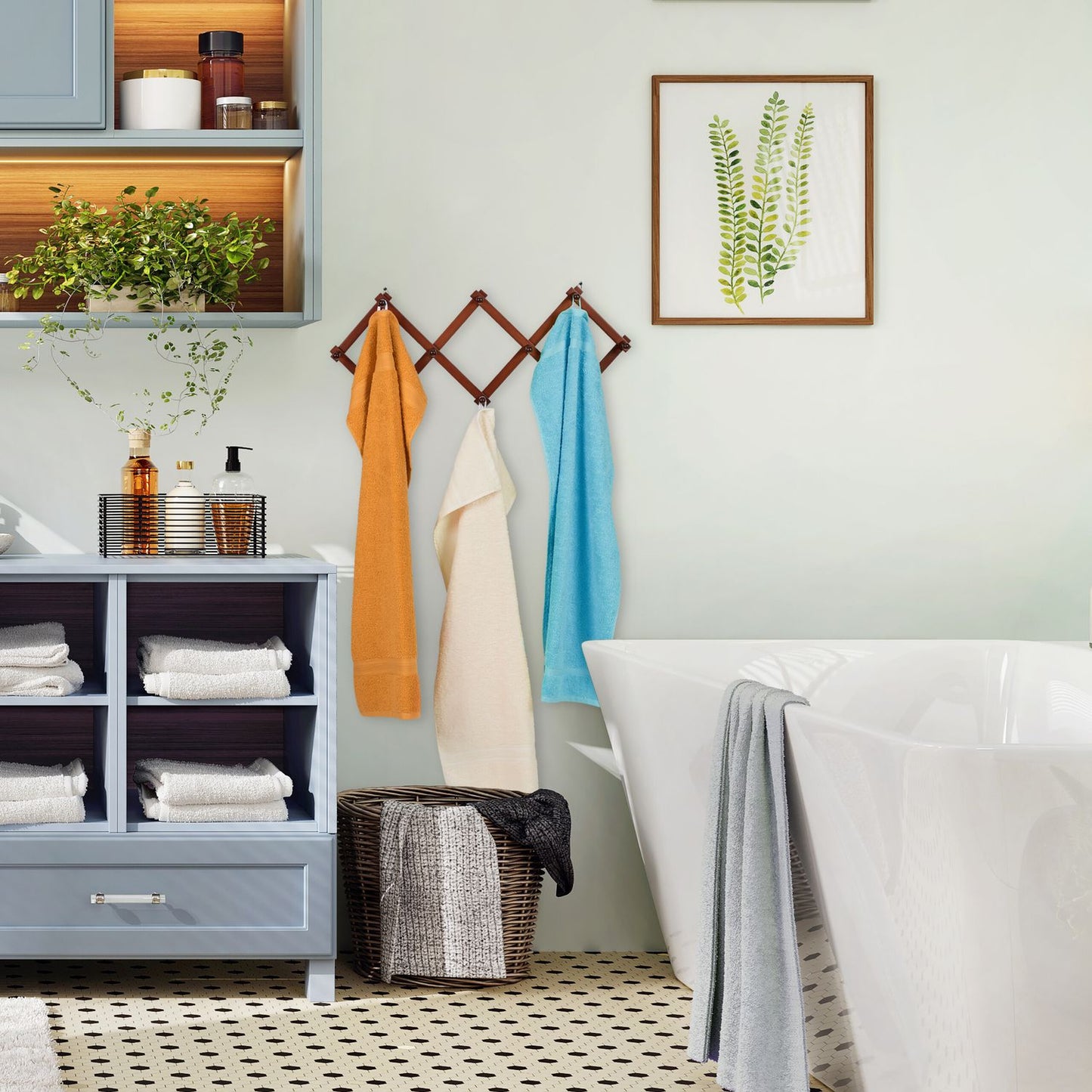 Retractable wall coat hanger in wood