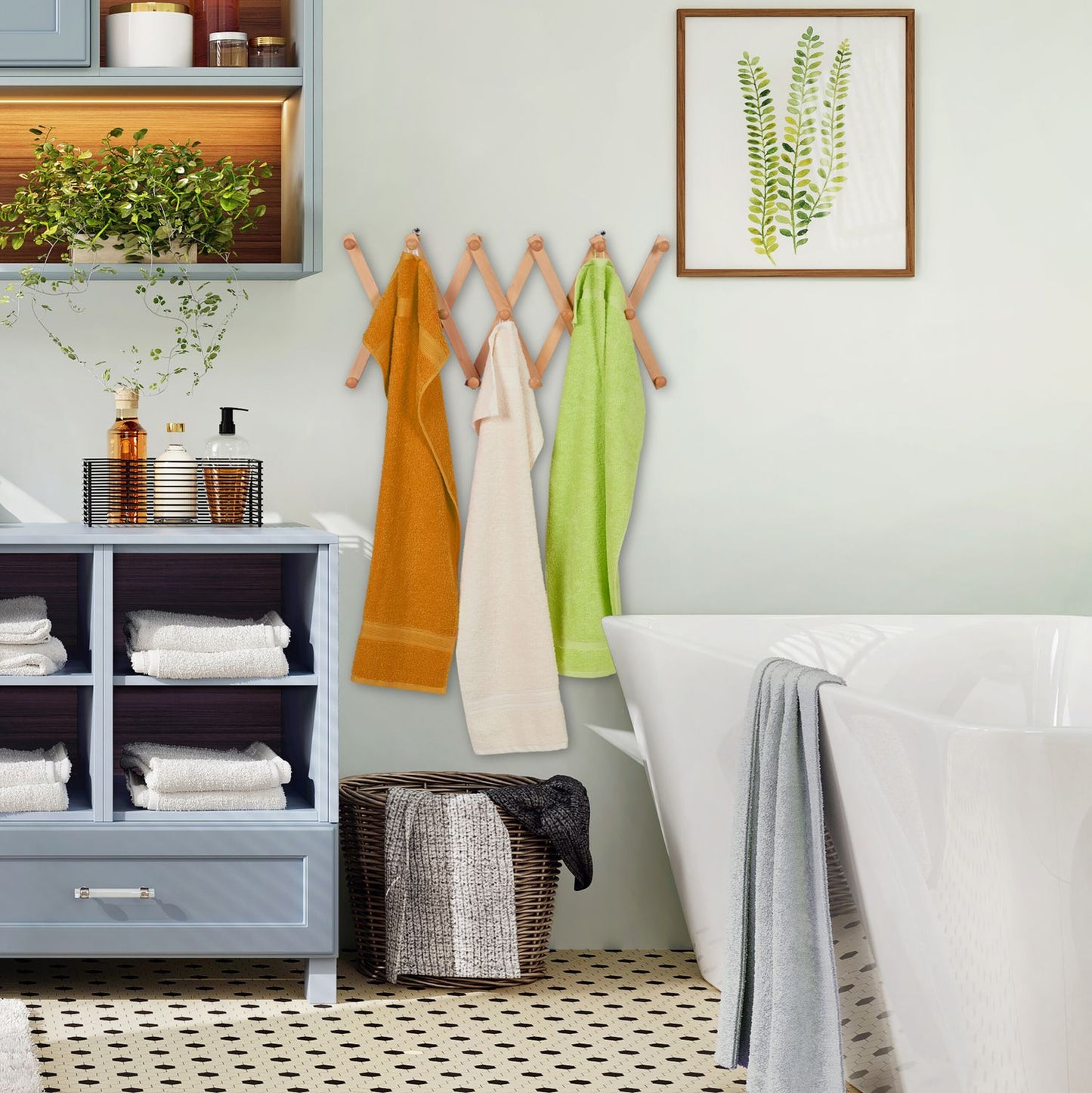 Retractable wall coat hanger in wood