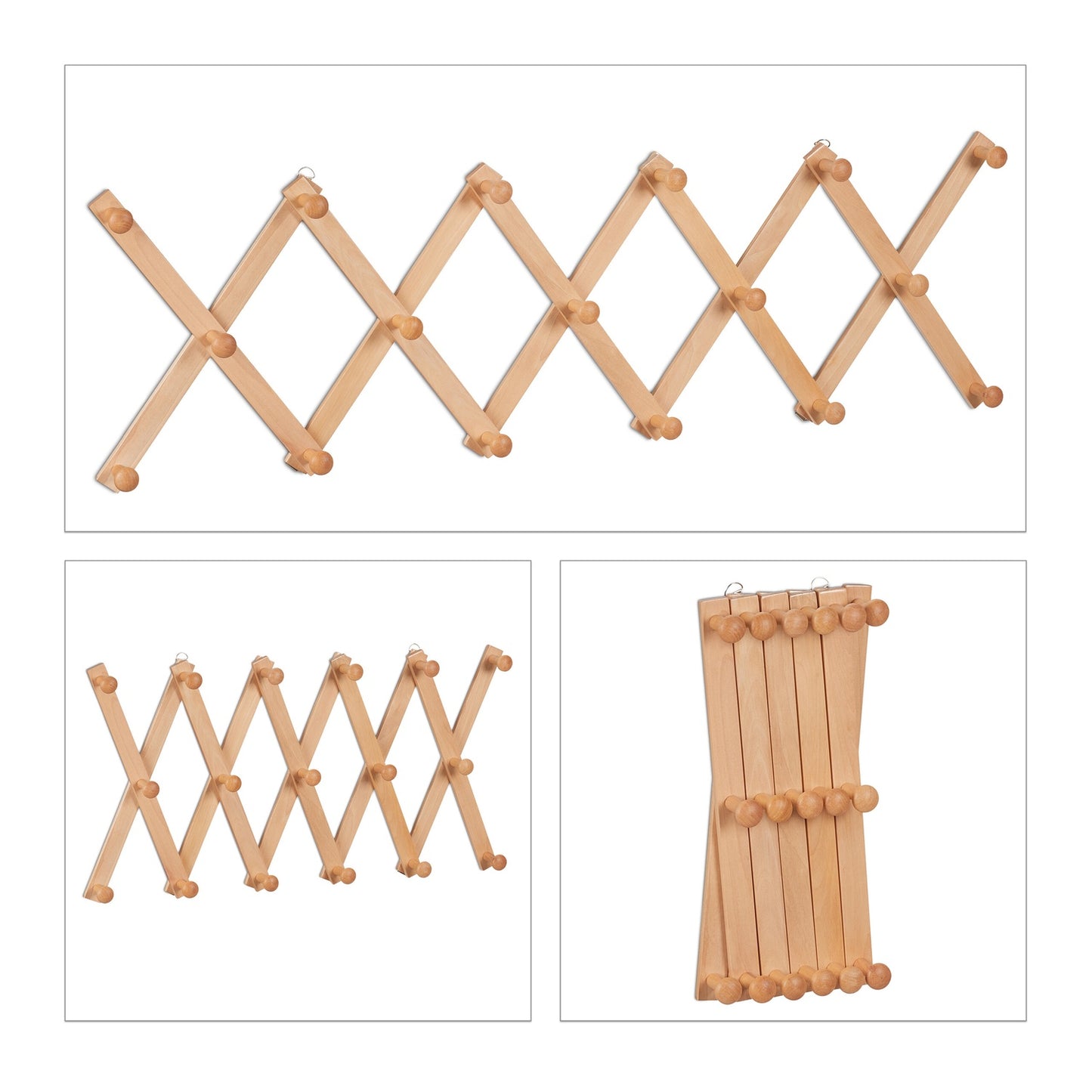 Retractable wall coat hanger in wood