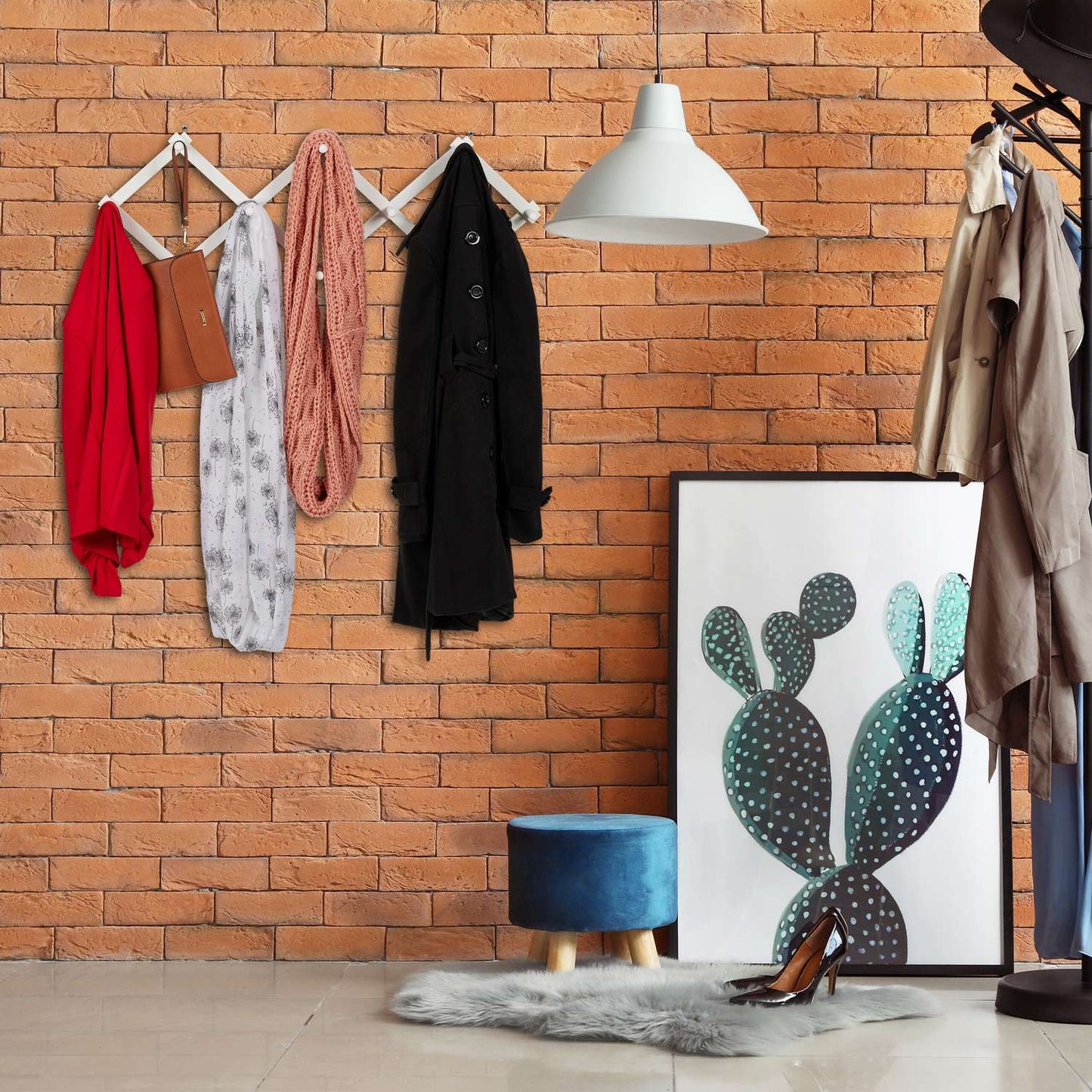 Retractable wall coat hanger in wood