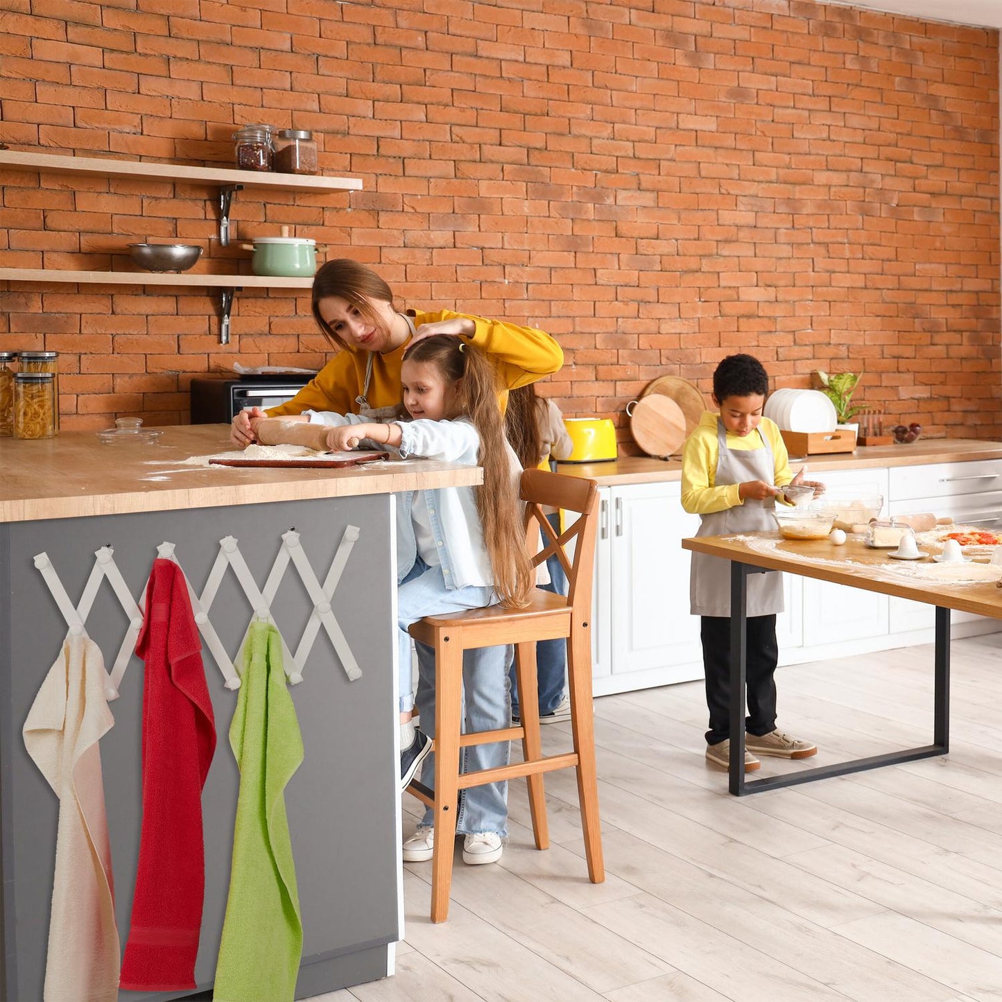 Retractable wall coat hanger in wood