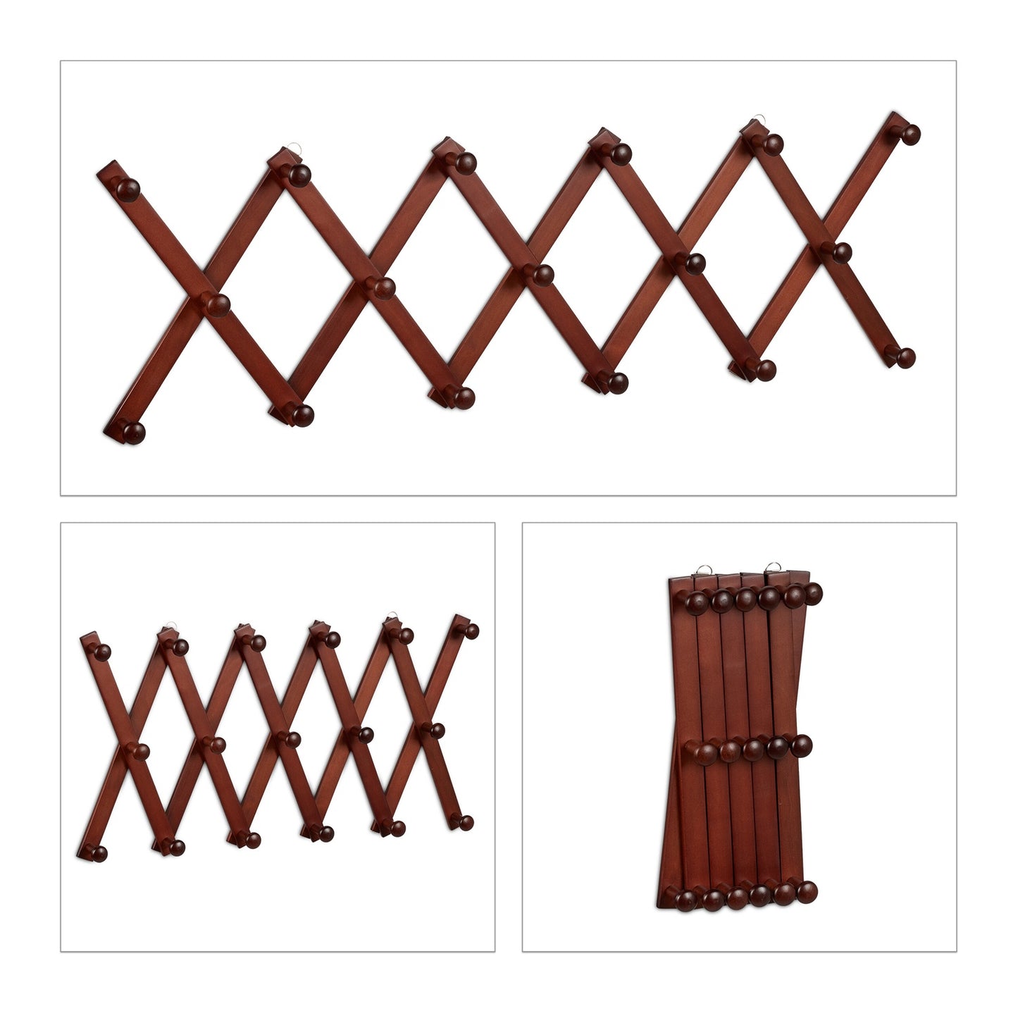 Retractable wall coat hanger in wood
