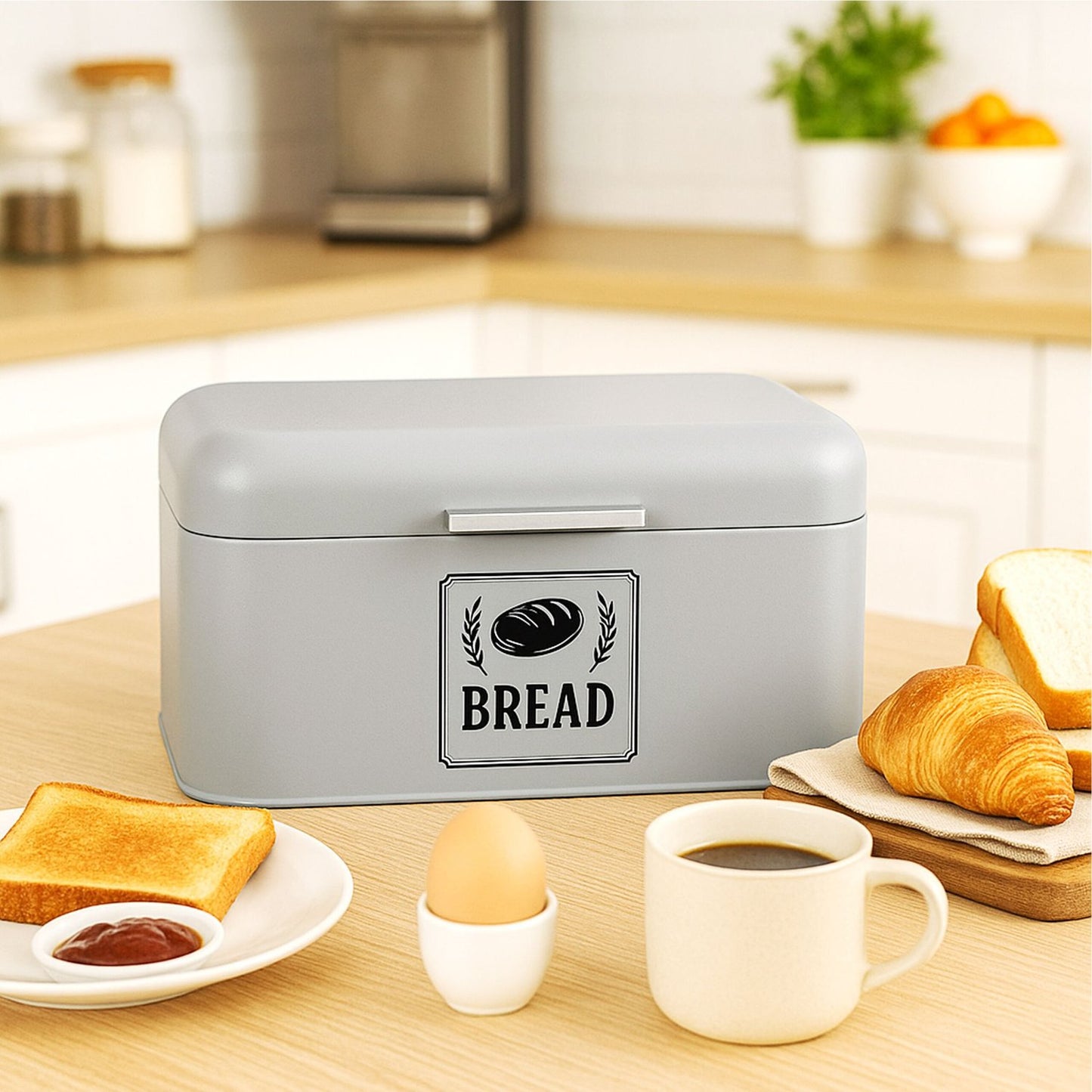 Retro Metal Bread Box with Lid and Handle
