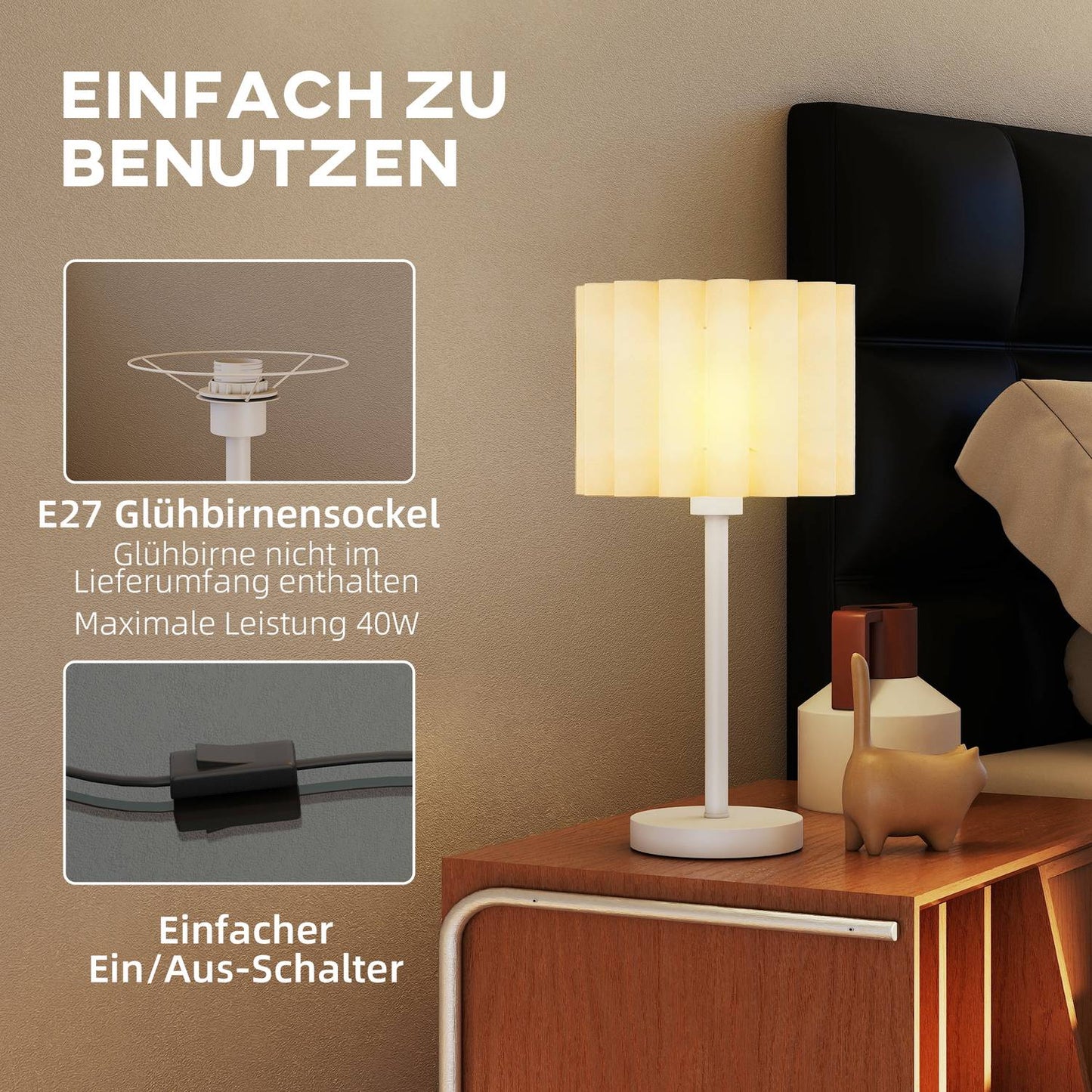 Retro Style Table Lamp, White Plastic Shade, E27 Socket