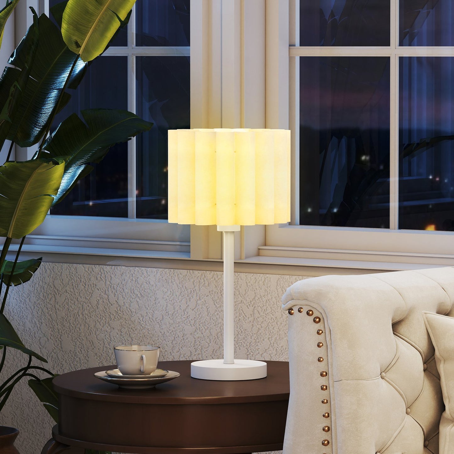Retro Style Table Lamp, White Plastic Shade, E27 Socket