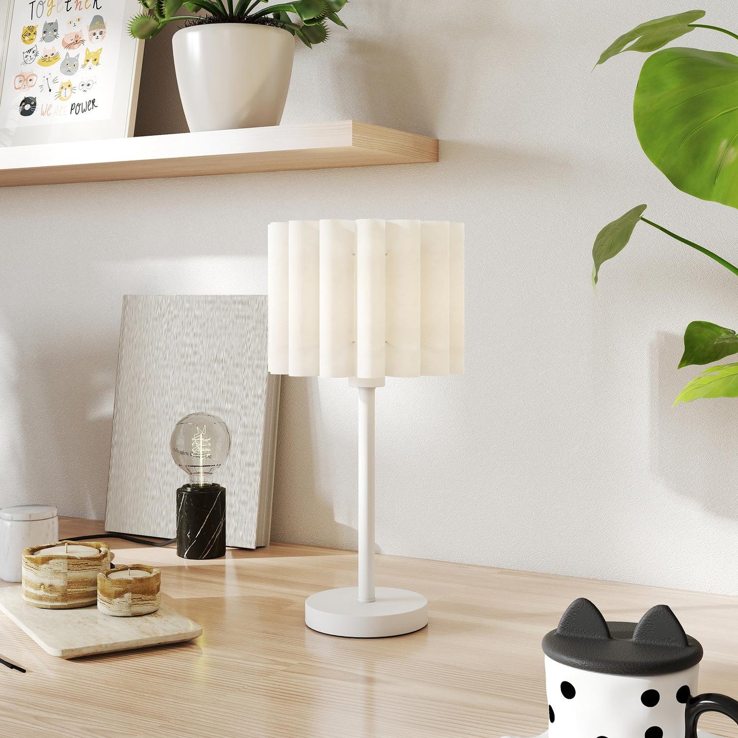 Retro Style Table Lamp, White Plastic Shade, E27 Socket