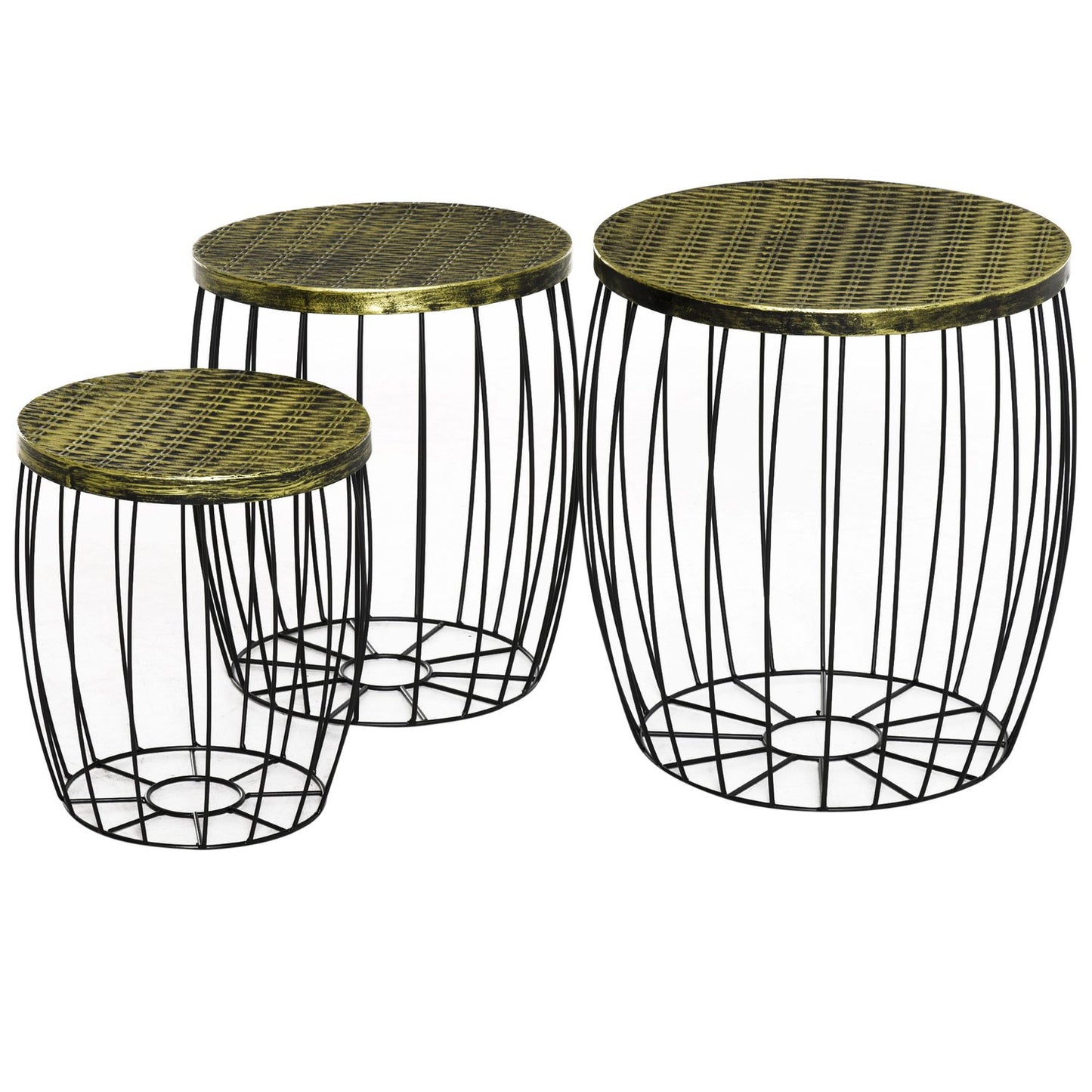 Retro style metal basket set of 3 - Natural & Black