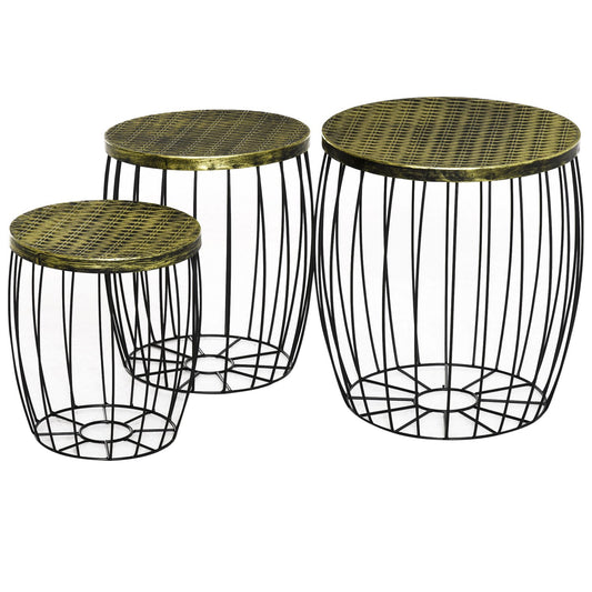 Retro style metal basket set of 3 - Natural & Black